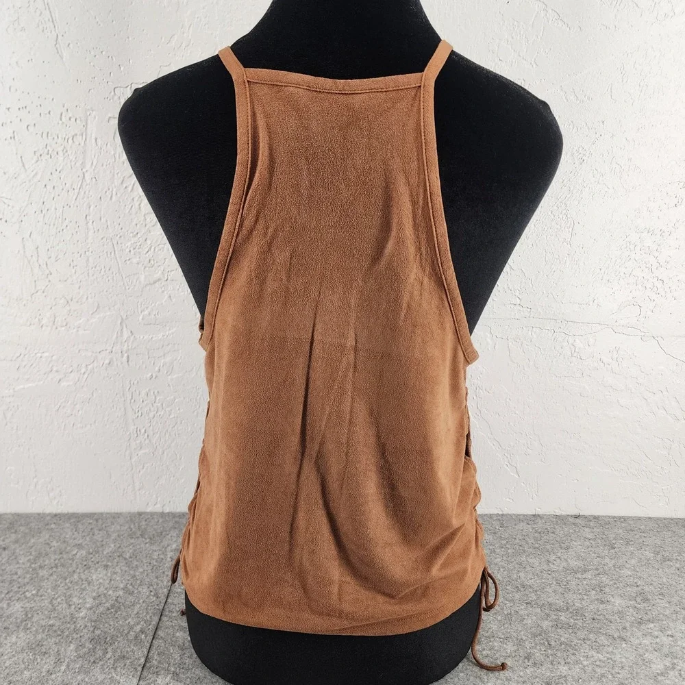 American Eagle Faux Suede Lace Up Side High Neck Tank Top Brown Womens Large